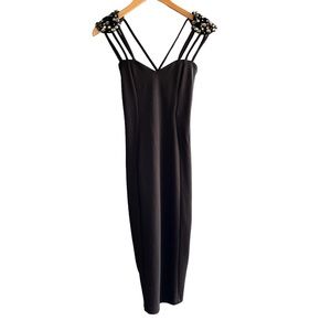 ASOS Black Dress Beaded Shoulders With Back Cross Straps Size 4